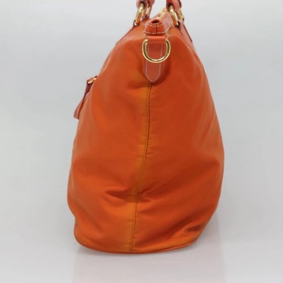 PRADA Tote Bag Nylon Orange Gold Auth ti3145 - Picture 4 of 16